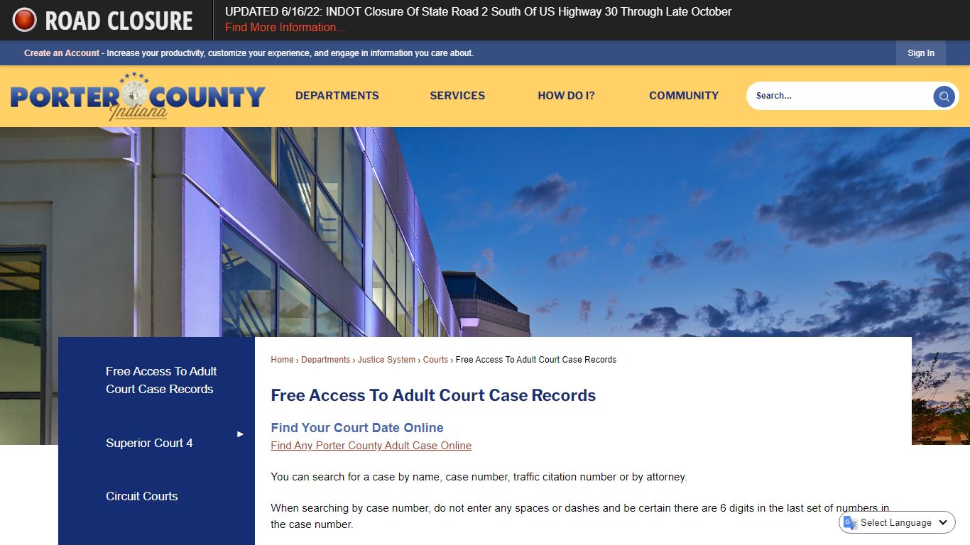 Free Access To Adult Court Case Records | Porter County ...